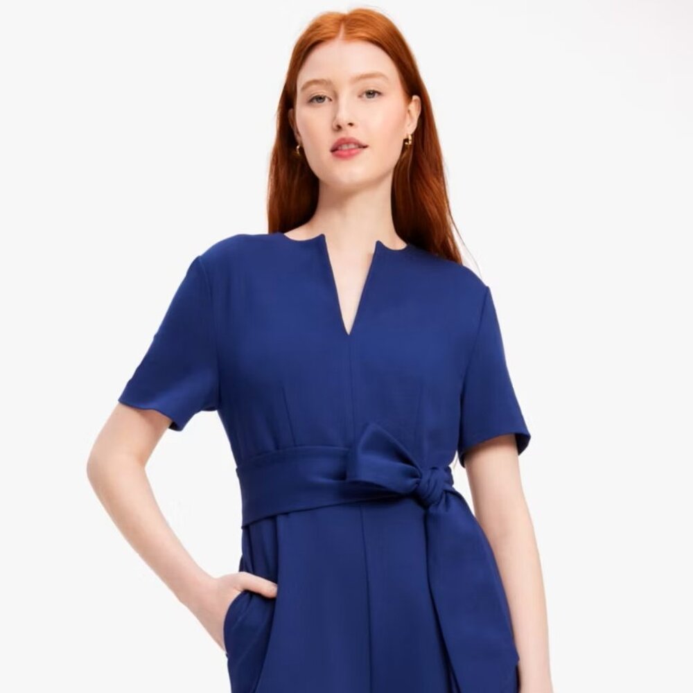 NWT Kate Spade Ponte Split-neck Jumpsuit in French Navy, Size XL